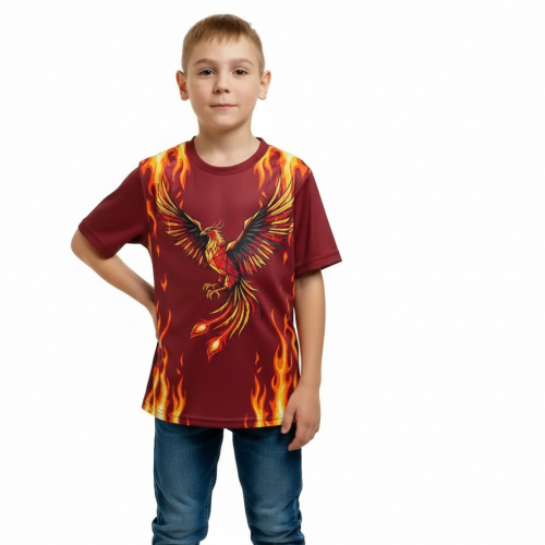 Футболка с полной запечаткой детская, модель с коротким рукавом, материал бифлекс