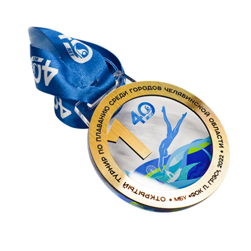 Медаль из акрила с пластиком 2-слойная с УФ-печатью D-40, толщина 10 мм